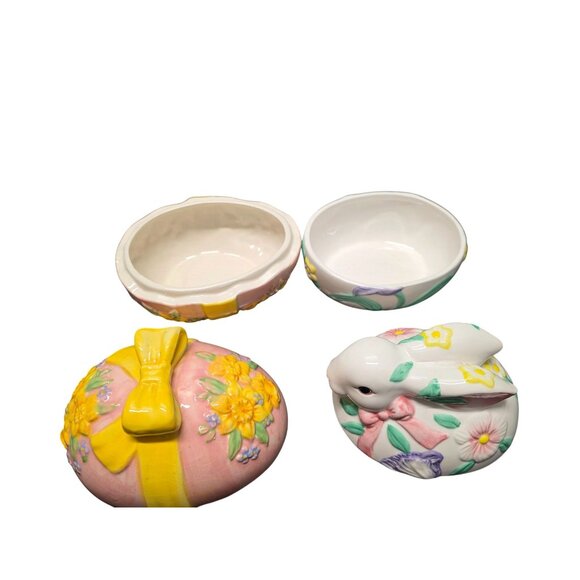 Two Ceramic Easter Egg & Bunny Shaped Trinket Box - Picture 6 of 8